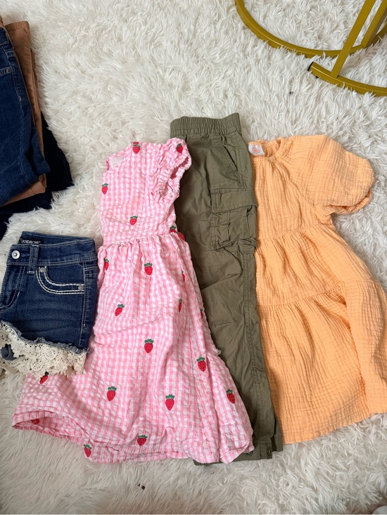 Other - Kids lot/bundle Pink Strawberry Print Dress, Gap joggers Pants, Jordache Shorts-